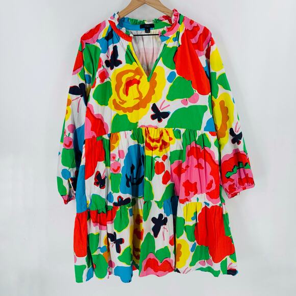 J.Crew Ratti Jardin Floral Tiered Popover Dress Size XL Party Dress with Pockets - Picture 1 of 8